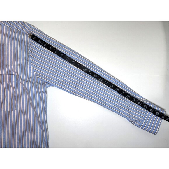 Peter Millar Dress Shirt Men 15.5R Blue Ivory Stripe Cotton Long Sleeve Classic - Picture 11 of 11